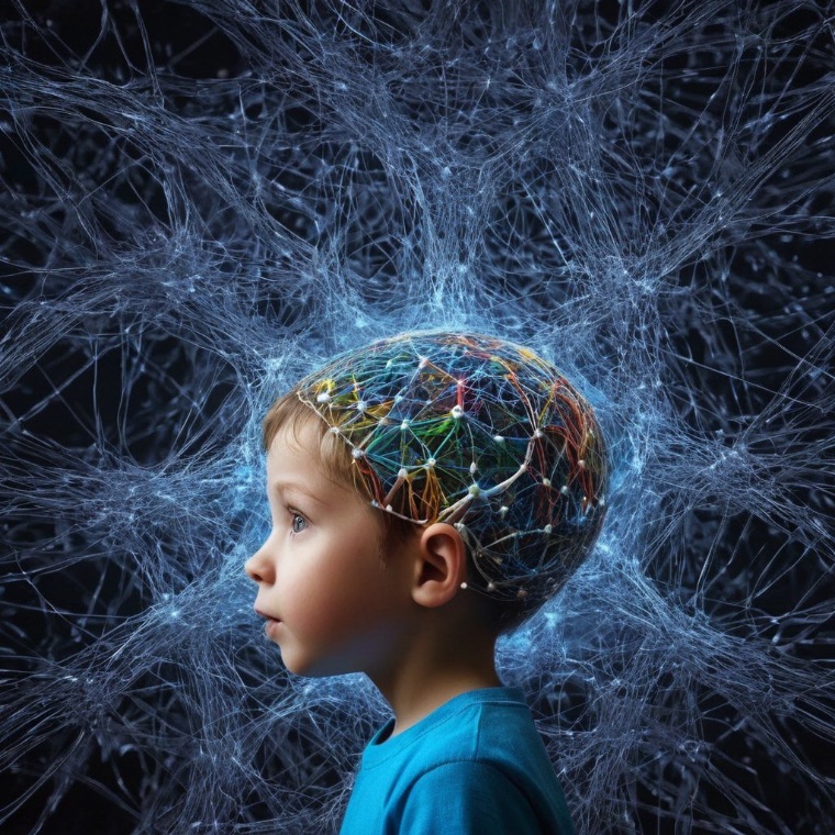 Profile of a child with a colorful network of connections illustrating brain development and learning