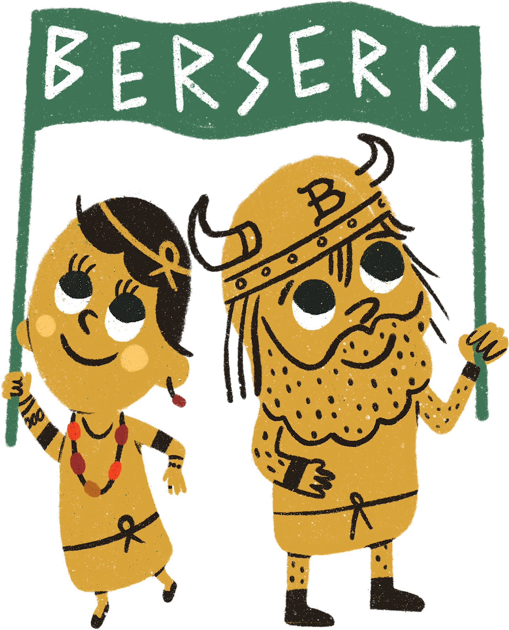Berserk: A Viking Festival for All Ages — illustrated Viking and companion holding the Berserk banner