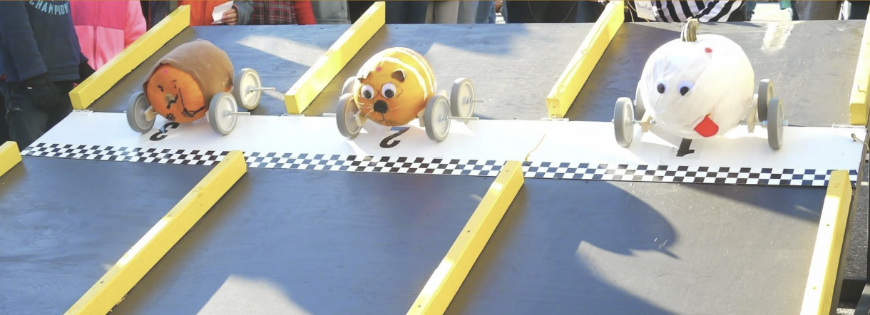 Kids’ Pumpkin Derby cars at Damariscotta Pumpkinfest