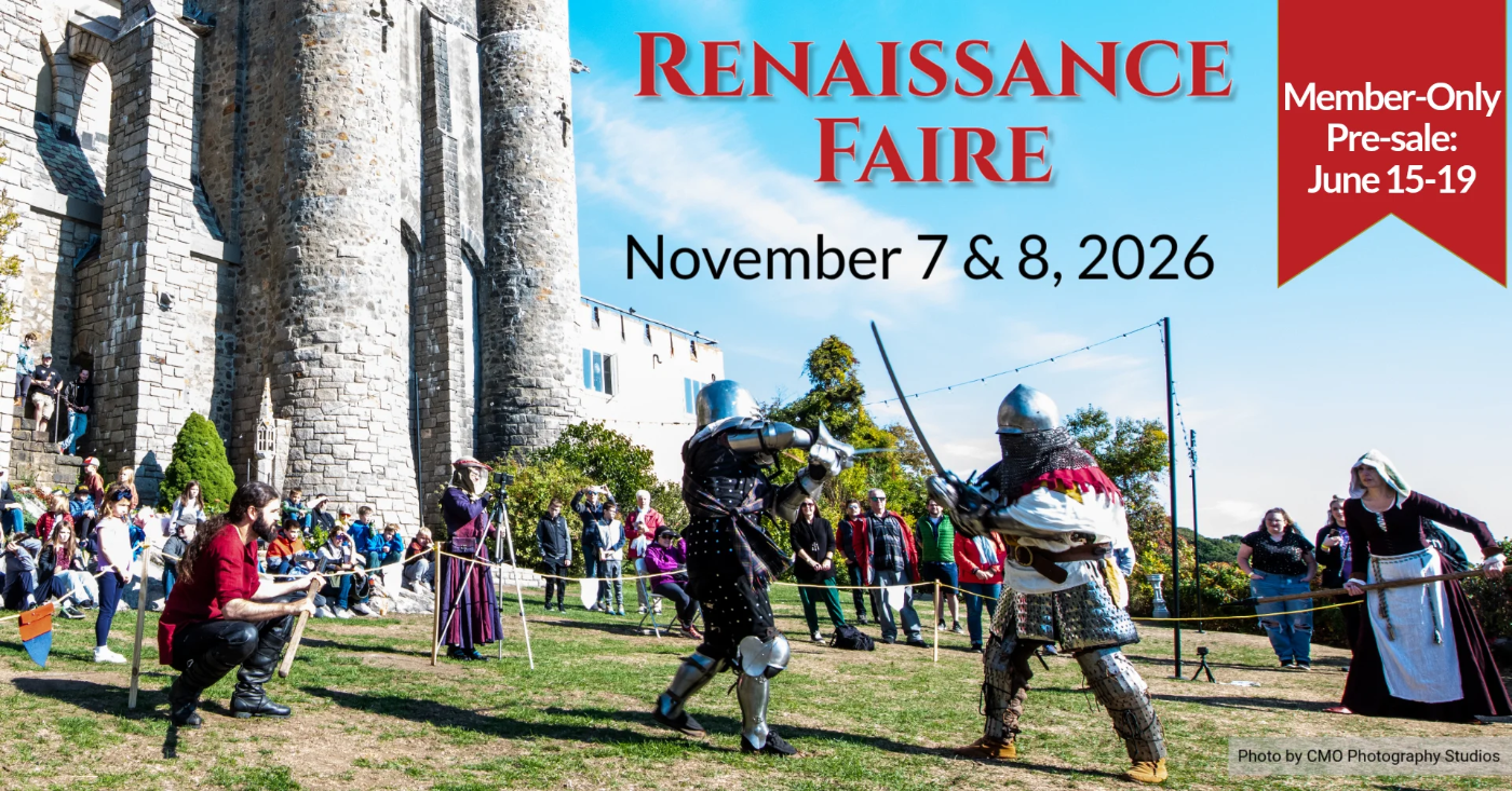 Armored combat on the lawn at the Hammond Castle Renaissance Faire, November 7 & 8, 2026