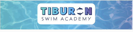 Tiburon Swim Academy logo over a swimming-pool water pattern