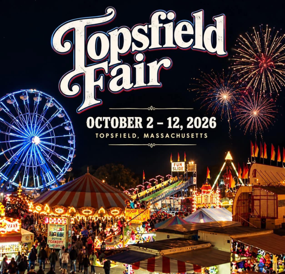 Topsfield Fair 2026 poster — October 2 to 12, 2026, Topsfield, Massachusetts